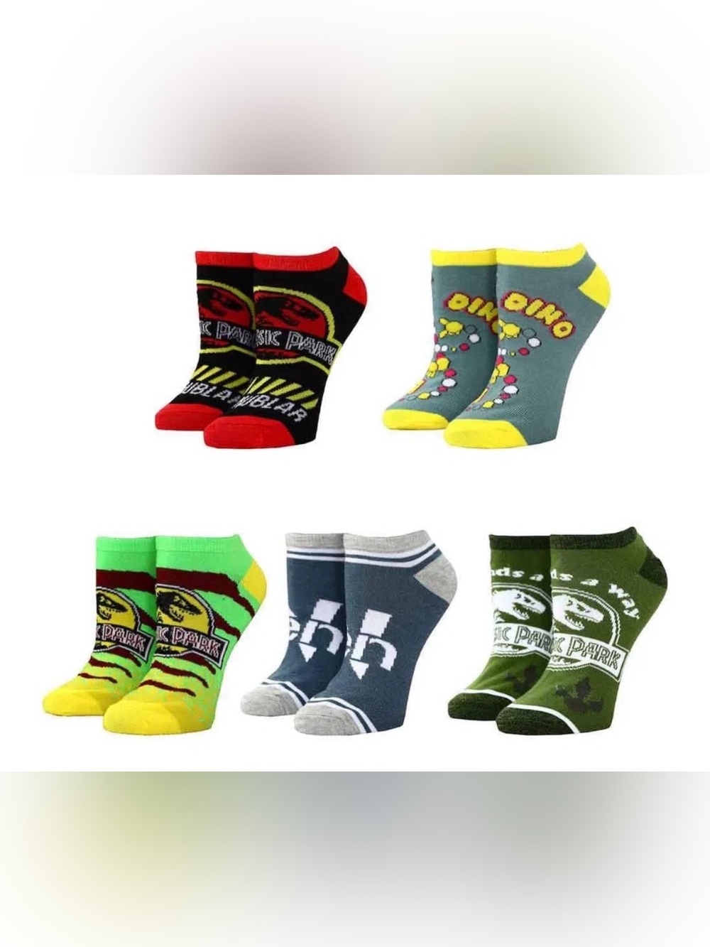 NWT Bioworld Universal Jurassic Park mix match ankle socks size 5-10